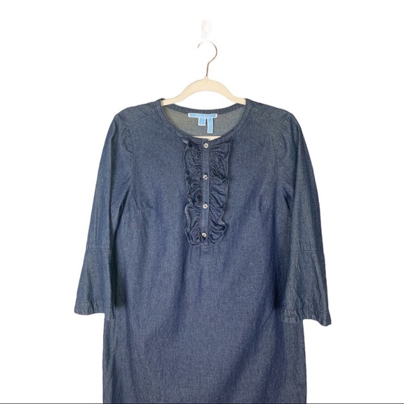 Draper James Chambray Ruffle Shift Dress 8 - Picture 3 of 8